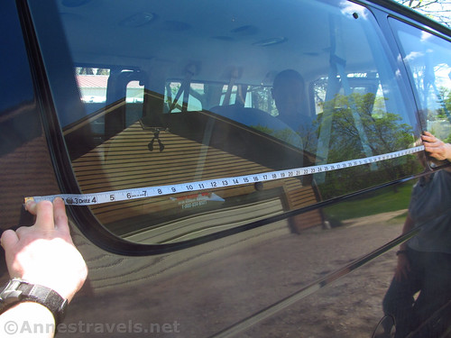 Measuring the width of the side window on a Ford E150 van for bug screens