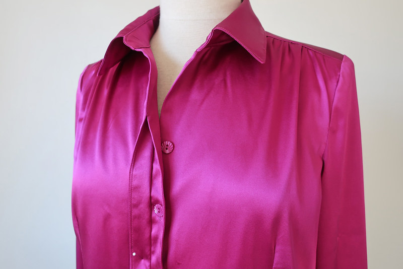 pink silk shirt and collar buttons