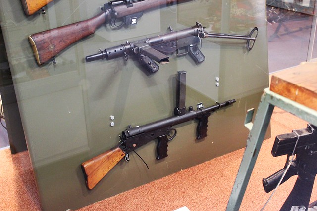 Austen gun and Owen gun side by side in Army Tank Museum