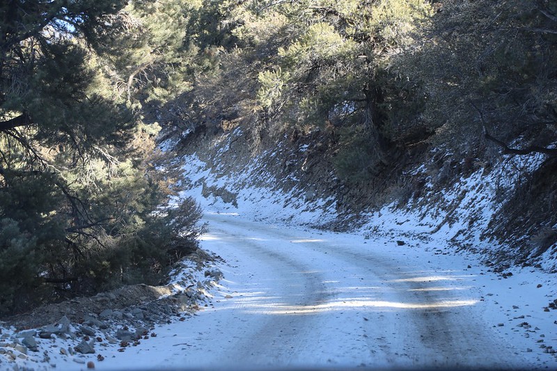 We continued driving higher onto a snow-covered section of the road near Mahogany Flat Campground