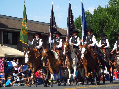 Horses ride the parade route in formation in the Days of '47 Parade 2016, Salt Lake City, Utah