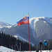 Zátiší se slovenskou vlajkou, v pozadí vrchol Kraviarske (1360 m.n.m.)