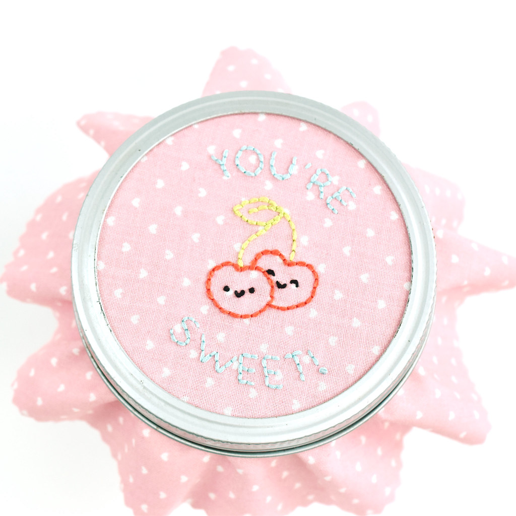 You're Cherry Sweet Embroidered Jar Topper