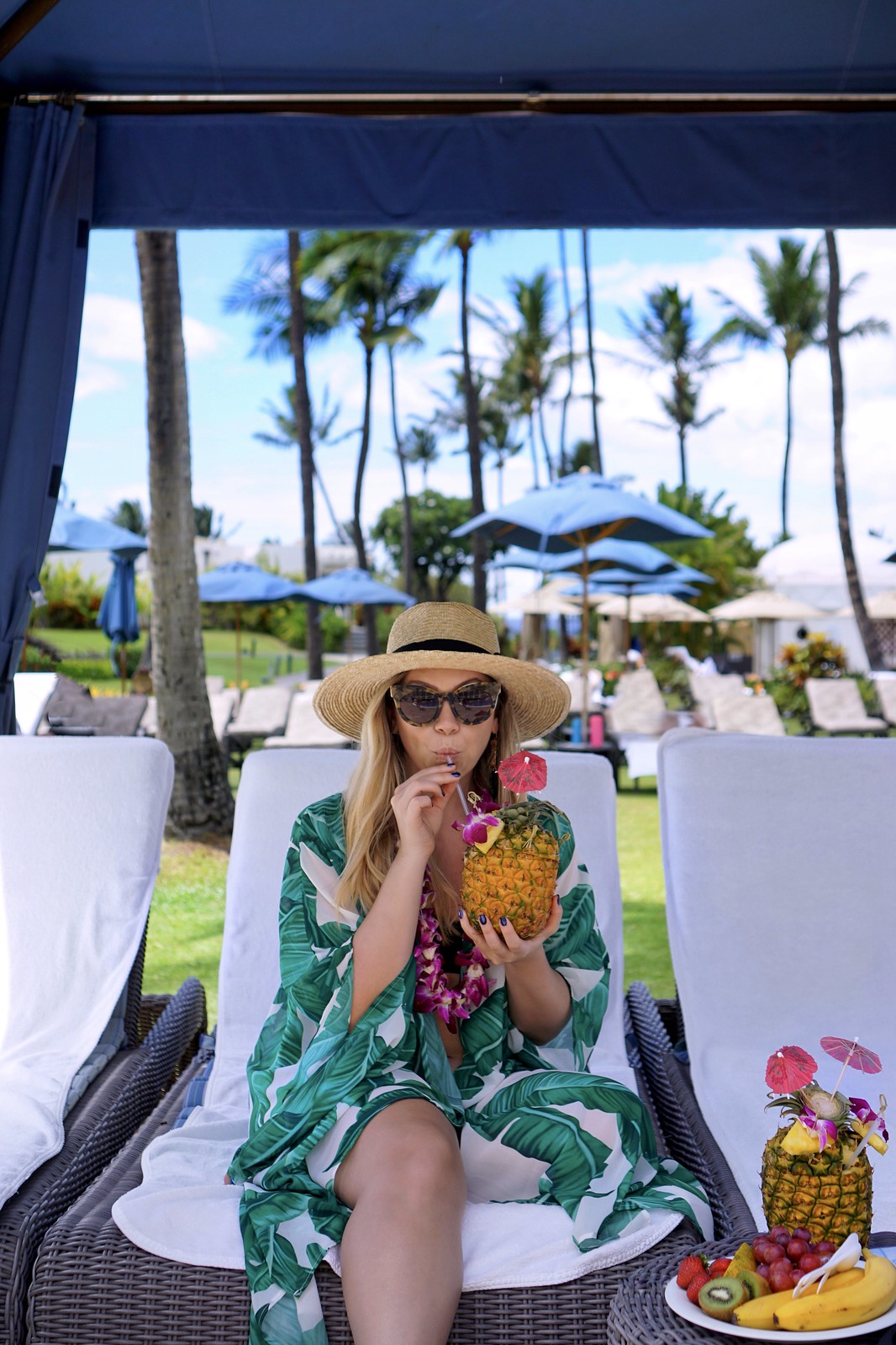 Cabana Drinking Pineapple Drink Fairmont Kea Lani BEST Hotel in Maui Where to Stay on Maui Hawaii