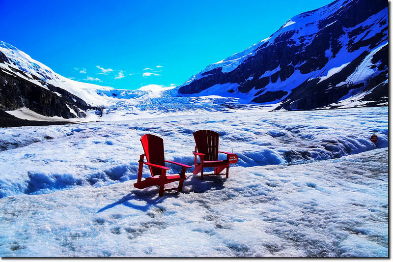 Red chairs On Athabasca Glacier (4)