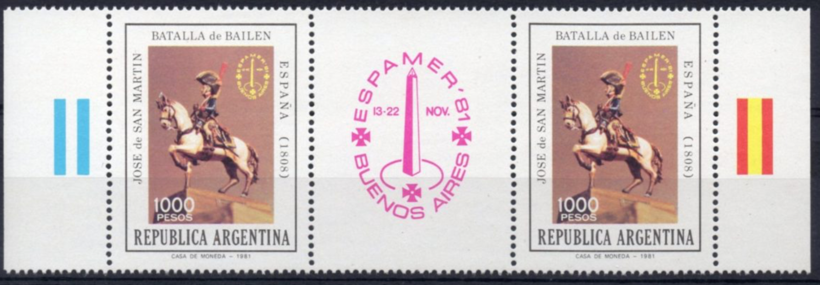 Argentina - Scott #1322 (1981) pair with label