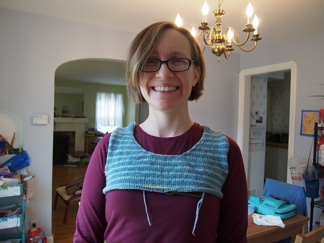 A perfectly normal picture of the front of the sweater-in-progress