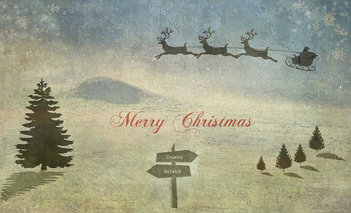 christmas card flickr friends merry happy santa sleigh trees reindeer sign art artwork grass