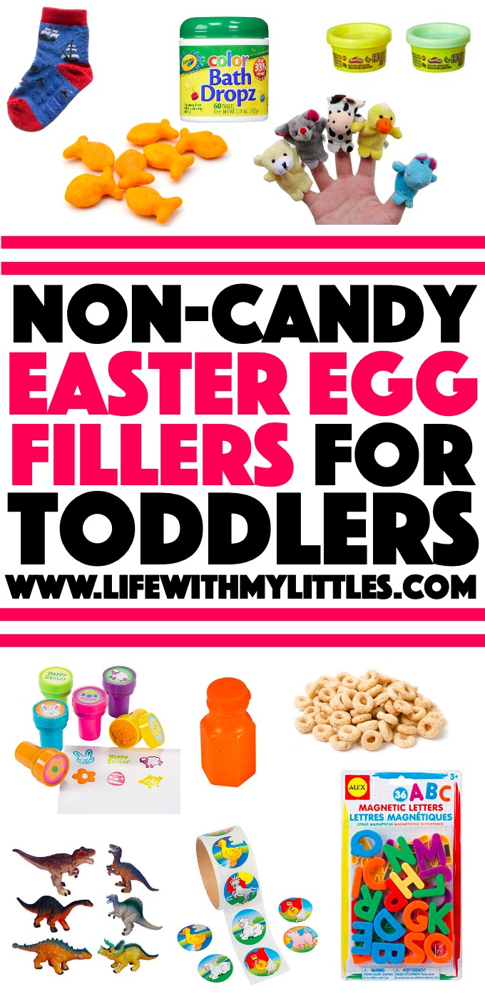 Looking for non-candy ideas to fill your toddler's Easter eggs? Here's a helpful list of more than 15 non-candy Easter egg fillers for toddlers!