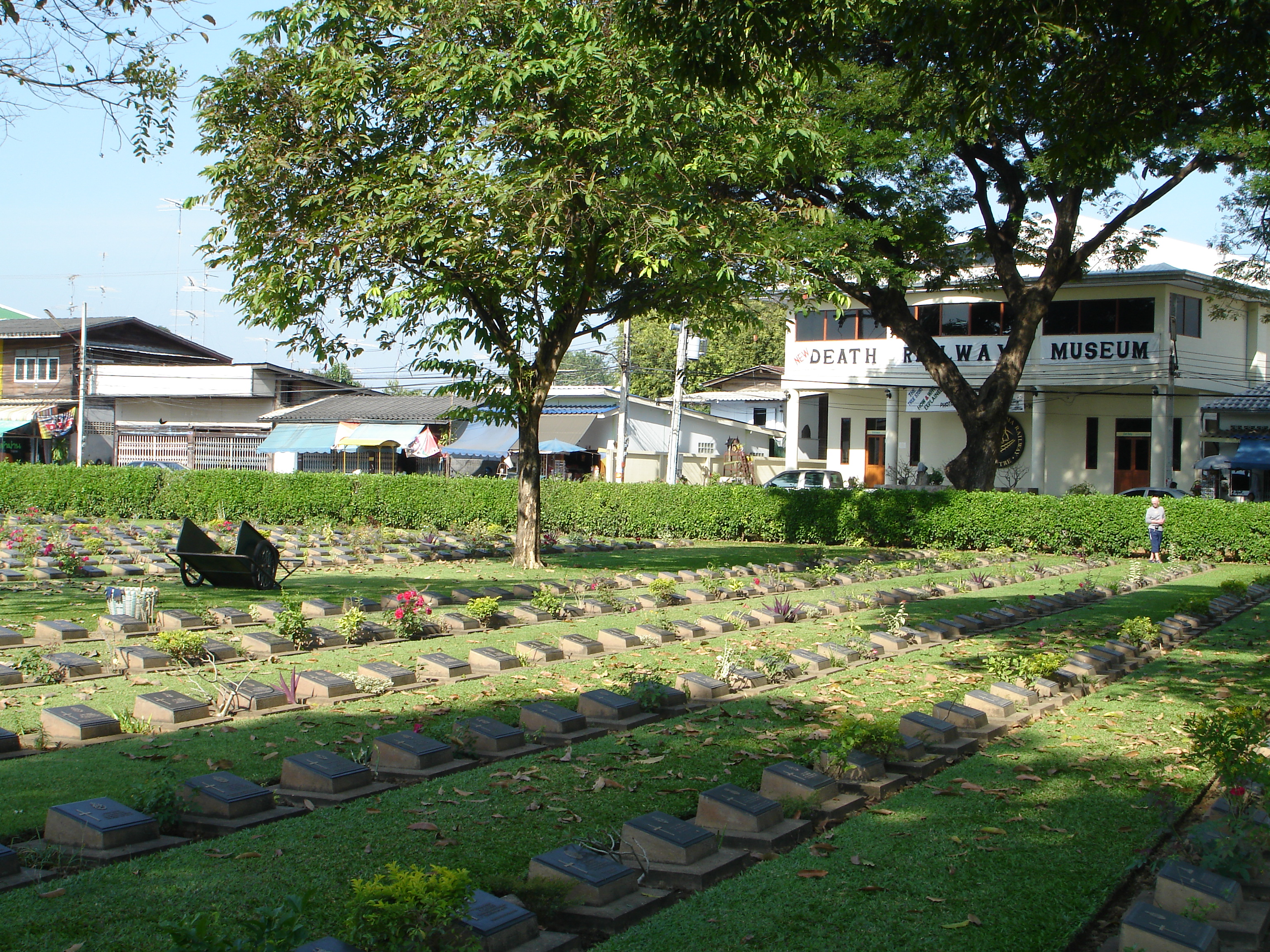 Kanchanaburi War Cemetery for Allied Soldiers and Death Railway Museum in Kanchanaburi, Thailand. Photo taken by Mark Joseph Jochim on January 9, 2008.