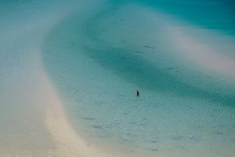 Wading in the shallows, Hill Inlet