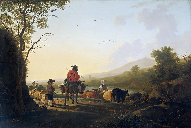 Jacob van Strij - Landschap met veedrijver en schaapherder