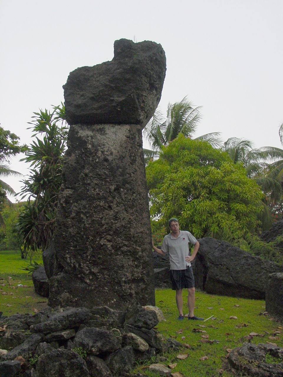 The largest known erected latte, at the site legend states was the house of Chief Taga, in Tinian, Northern Mariana Islands. Photo taken on August 21, 2002.