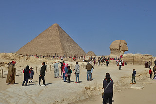 Giza - Sphinx side view tourists