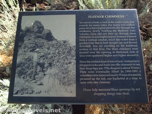 Sign about the making of the Fleener Chimneys in Lava Beds National Monument, California
