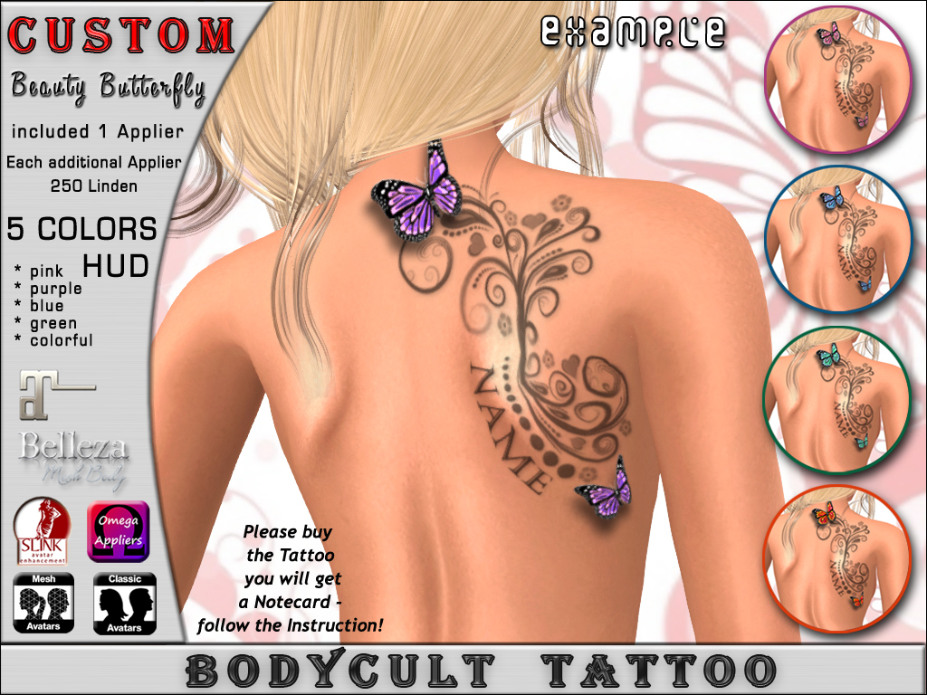 BodyCult Custom Tattoo Beauty Butterfly backside 5 Colors