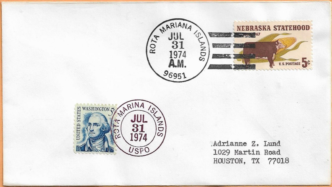 Cover postmarked July 31, 1974, at Rota, Northern Mariana Islands.