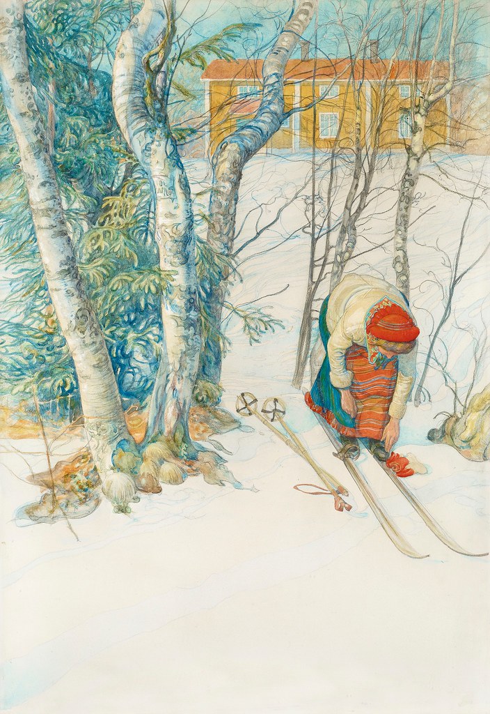 Carl Larsson «Girl buckles on skis», 1911 г.