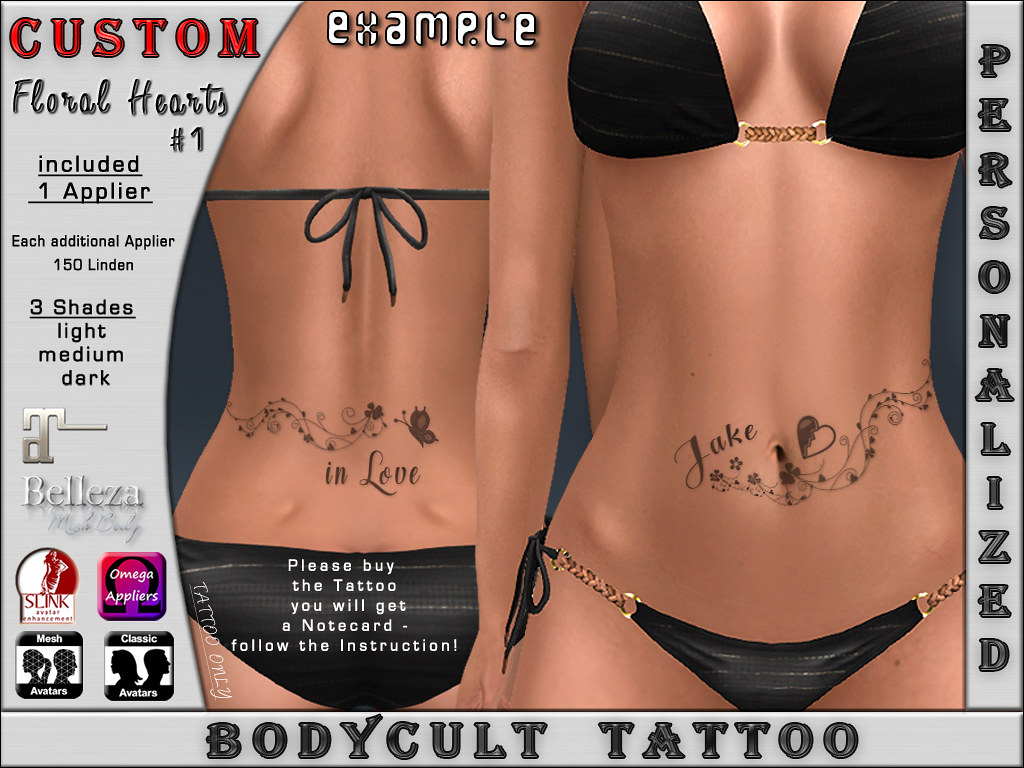 BodyCult Custom Tattoo Floral Hearts#1