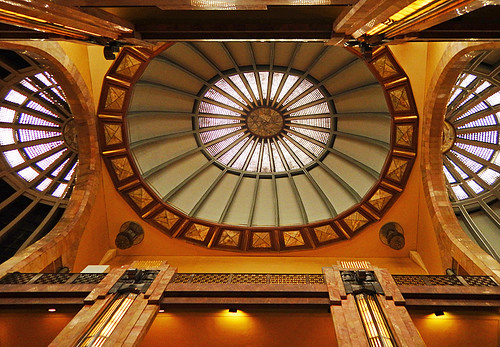 Domed Art Deco ceiling in the Palacio de Bellas Artes, Mexico City