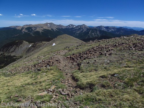 The trail on top of Gold Hill, looking back toward Wheeler Peak (left) and the Taos Ski Valley, Carson National Forest, New Mexico