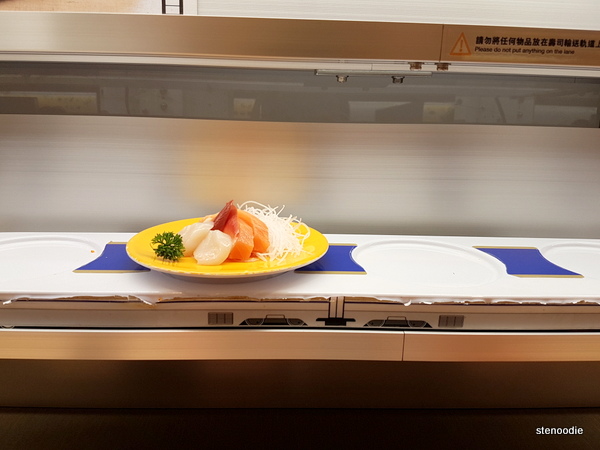 sashimi on sushi train