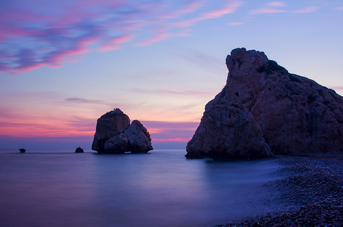 aphrodites rock aphroditesrock cyprus twilight sunset seascape landscape paphos