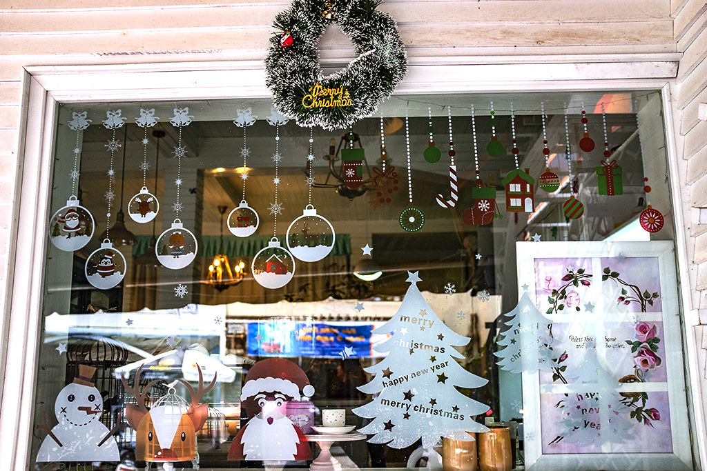 Christmas display in store window--Da Lat