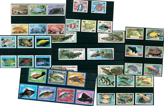 Známky tematické ryby 42 rôznych, série MINT