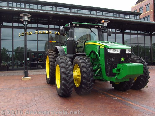 There are a couple tractors and a grader outside - you can't climb on these - at the John Deere Pavilion in Moline, Illinois