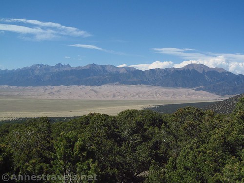 The view over Great Sand Dunes from the concrete viewpoint in the Zapata Falls parking area is outstanding!