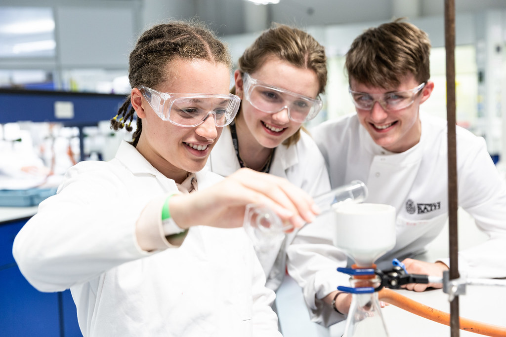 Students in a science laboratory during the summer school.