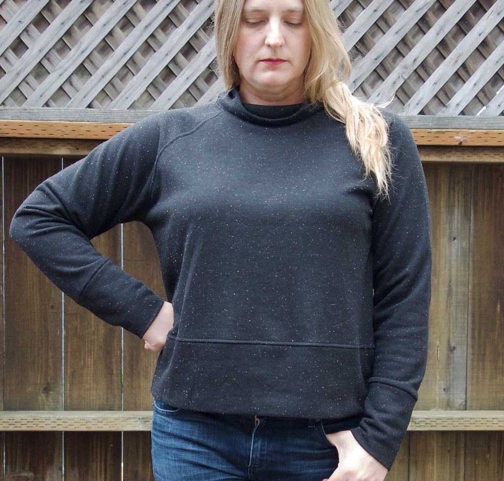 Toaster sweater #1 pattern from Sew House Seven sewn in black french terry.