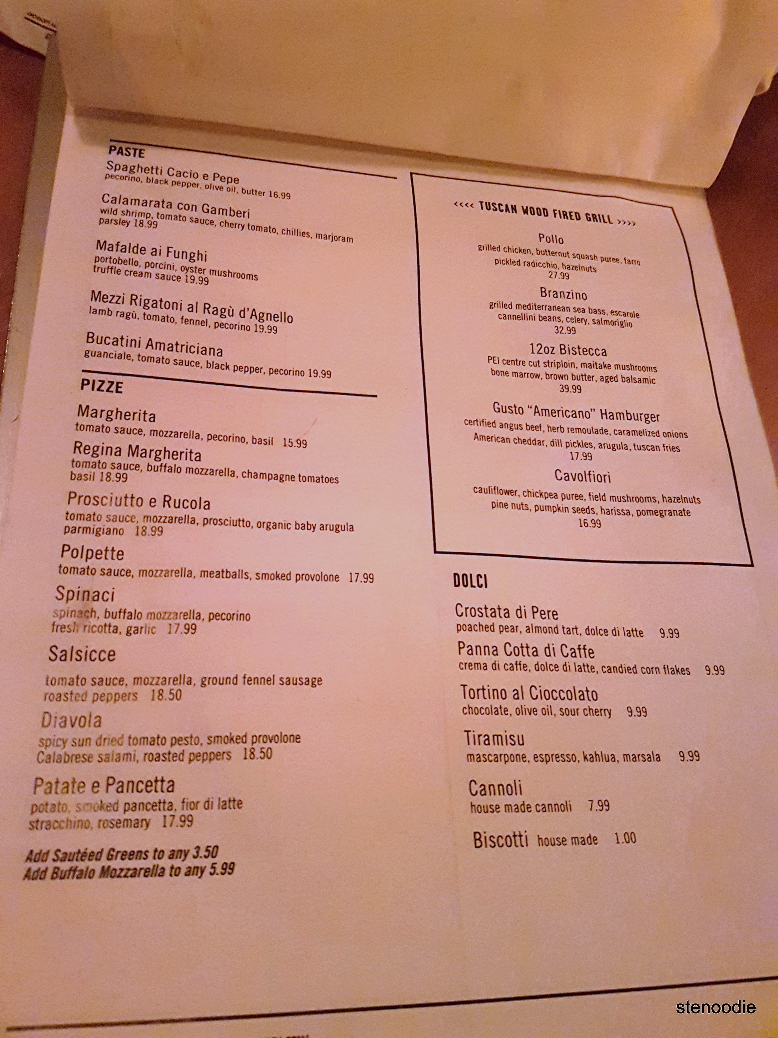  Gusto 101 menu and prices