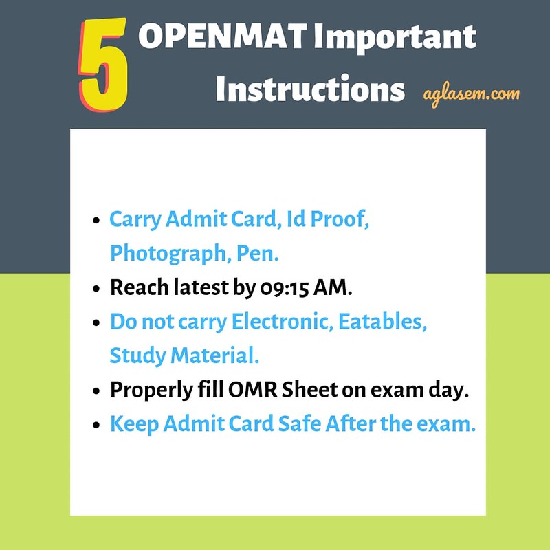 5 OPENMAT 2019 exam instructions