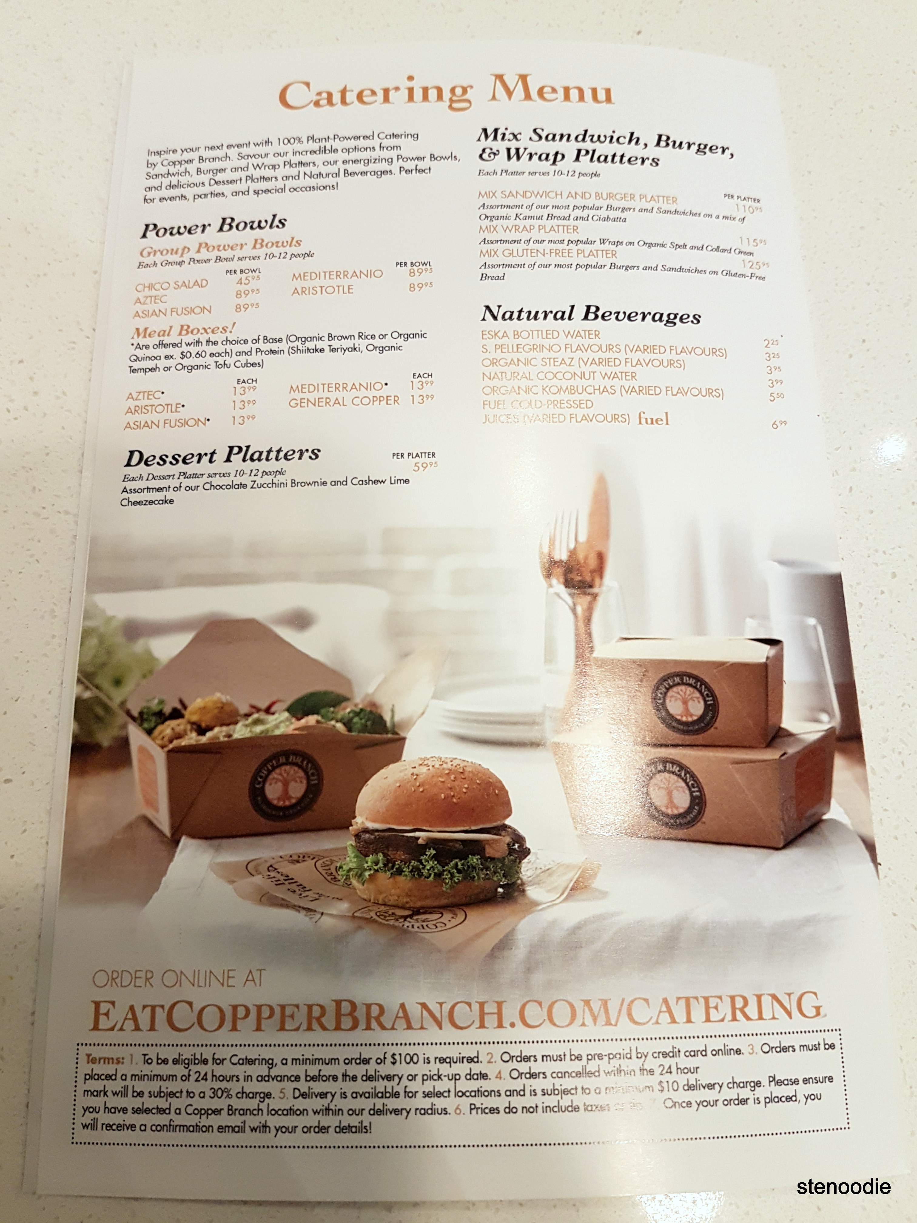  Copper Branch catering menu and prices