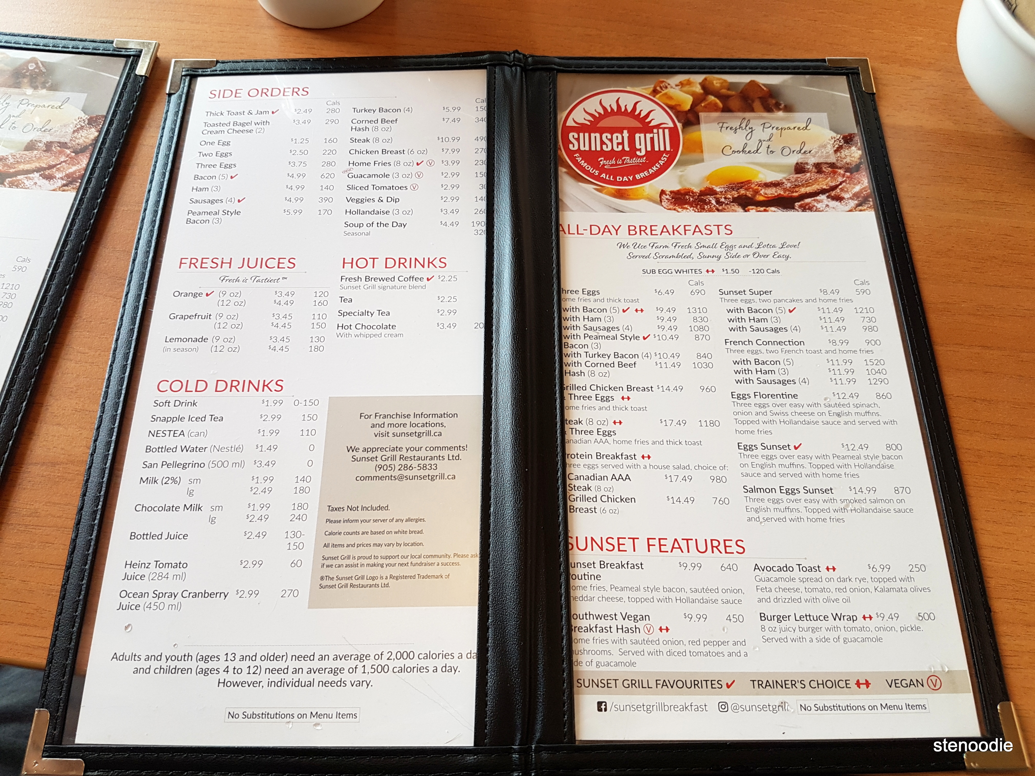 Sunset Grill Markham menu and prices