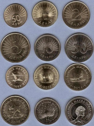Macedónsko 50 Deni + 1-2-5-10-50 Denari 1993-2016 UNC, sada mincí