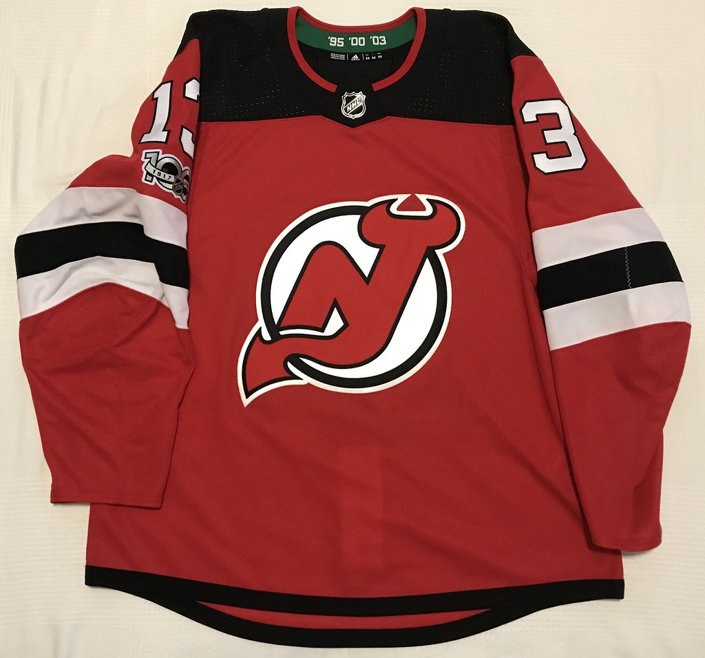 2017-18 Nico Hischier New Jersey Devils MIC Adidas Home Rookie Jersey Front