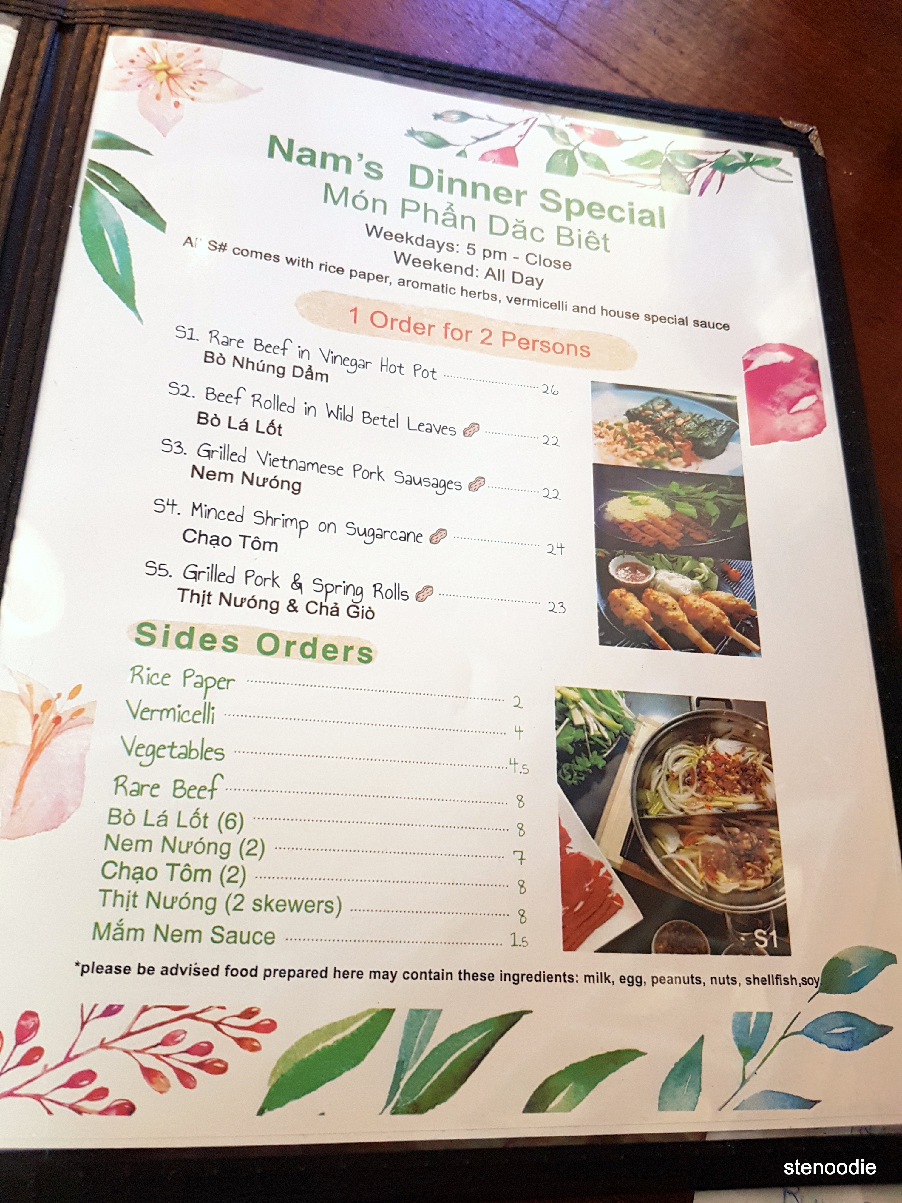  Nam Vietnamese Restaurant menu and prices